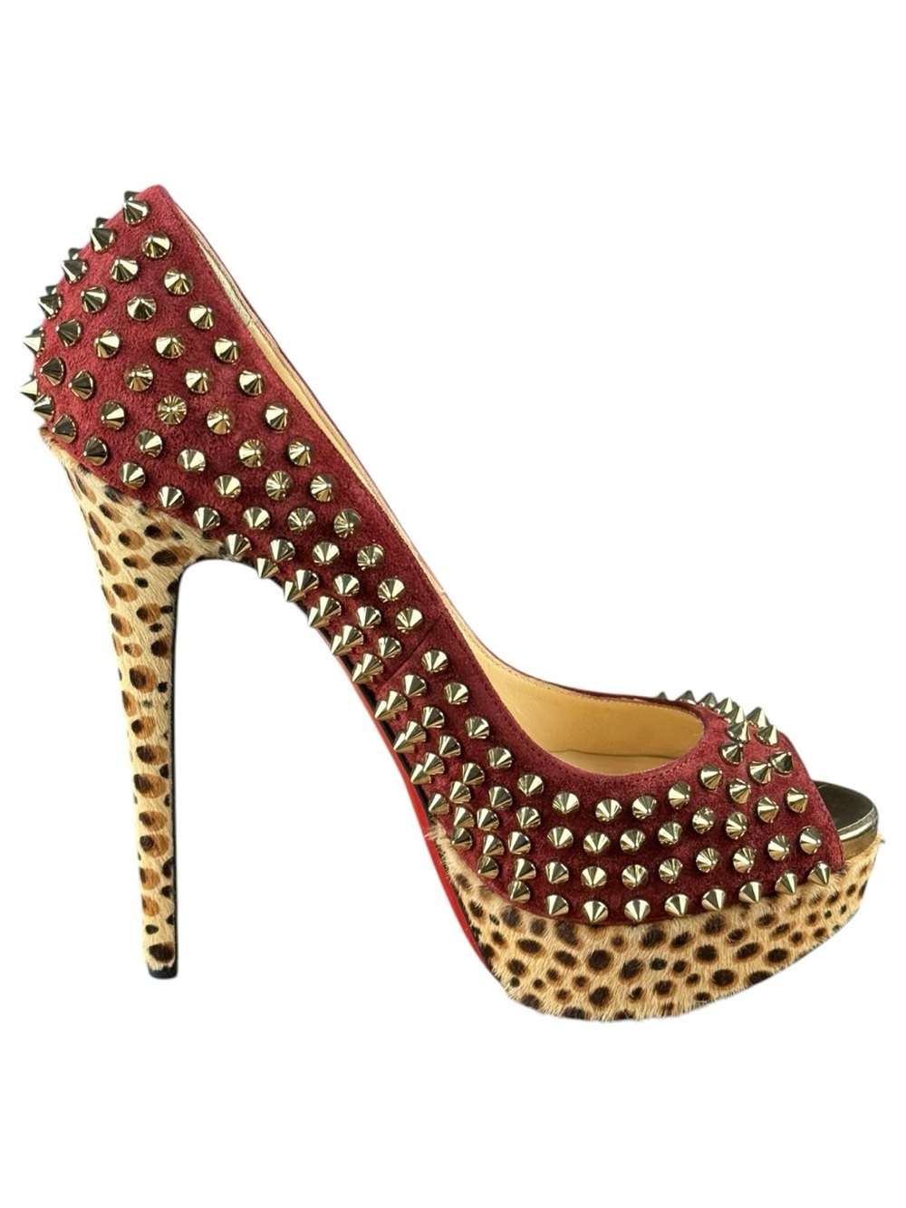Christian Louboutin Spiked Leopard Pony Hair Platform Pumps – Size 38.5